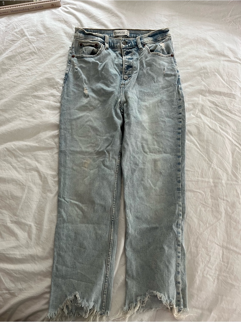 Abercrombie & Fitch Curve Love Distressed Straight Leg Jeans in Blue Waist 27